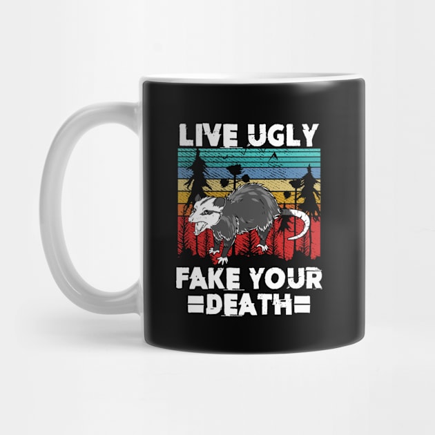 Funny Live Ugly Fake Your Death vintage retro  Opossum by FunnyUSATees